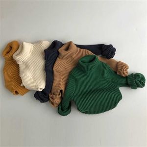 Vinterpojkar och tjejer 5 färger Stickning Turtleneck Tröjor 1-7 år Barnkläder Kids Mjuk Casual Warm Sweater 211104