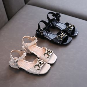 2021 Summer New Girls Small High-heeled Sandals Black Beige Color Princess Shoes Student Open-toed Beach Shoes