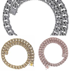 Topgrillz Men's Copper Collar Ras Necklace, 16mm Wide, Ice Zircon Chain, Square, Cuban Tie, Hip-hop Jewelry Q0809