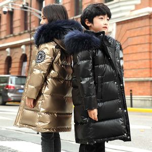 -30 Giacche invernali per bambini russi Tuta da neve per bambina Piumino d'anatra bianca Cappotto con cappuccio in vera pelliccia impermeabile Capispalla Ragazzi Parka per bambini TZ552 H0909