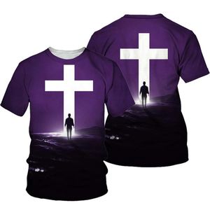 T-shirts 3d Cross Print Men T-shirt Jesus 2021 Sommar O Neck Kortärmad Toppar Kristen Stil Man Kläder Mode Casual