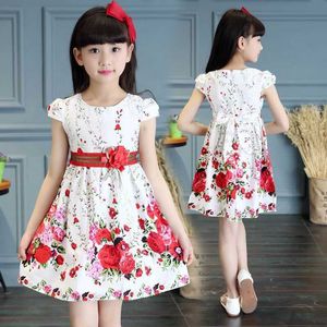 2021 Kind Sommer Mädchen Blumendruck Kleid Spitze Kinder Party Prinzessin Kleid Mode Teenager Mädchen Kleidung 4 6 8 10 12 Alter Q0716