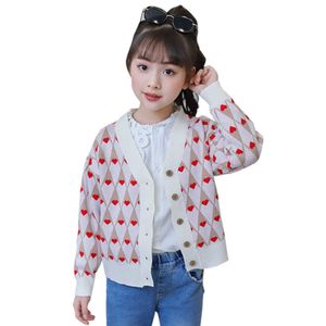 Mädchen Pullover Geometrische Mantel Für Herz Muster Kinder Jacke Casual Stil Kinder Winter Kleidung 6 8 10 12 14 210528