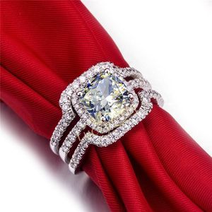 Cluster Rings Sightly Ring Sets 2Ct Cushion Cut Wedding Set Genuine 925 Sterling Silver For Her