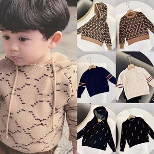 Wholesale Kids Sweater Girls Boy Fashion Pullover Knitted Sweatshirts Letter Hooded Sweaters Baby Child Casual Warm Winter Top 8 Styles Size 90-140