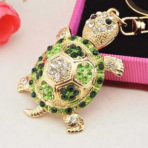 Fashion Colorful Rhinestone Turtle Keychain Cute Gold Color Animal Pendant Bag Car Key Chains Keyring With Buckle Accessories G1019