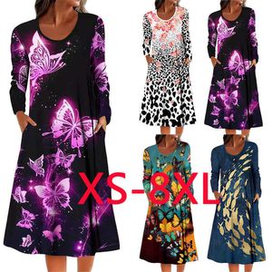 Nouveau Produit Imitation Coton Papillon Dames Robe Imprimé Léopard À Manches Longues Poche Robe De Mode Casual Lâche Surdimensionné Robe Y1006