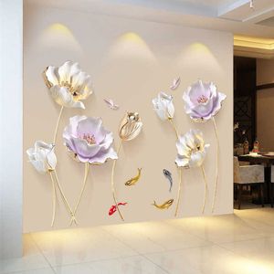Large Tulip Flower Butterflies Wall Stickers For Bedroom Living Room Wall Decor Relief Floral Vinyl Decals DIY Home Decorations 210705