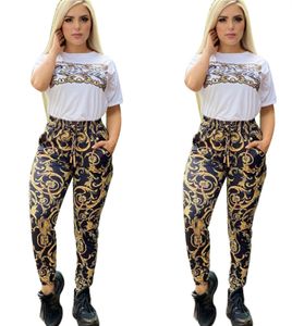 Women 2PCS TODUARS Designer Drukowane garnitury sportowe koszule i spodnie z krótkim rękawem.