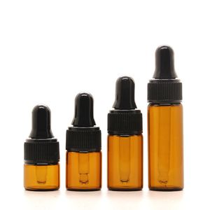 1 ml 2 ml 3 ml leere Mini-Tropfflaschen aus bernsteinfarbenem Glas mit schwarzem Verschluss für ätherisches Öl E-Flüssigkeit DH8475