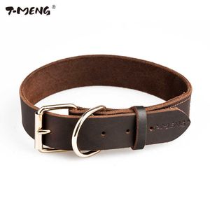 Real Leather Dog Collars Brown Black Solid Color Sample Dogs Necklace Metal Buckle Accessories T-MENG Brand Small Large Size X0703