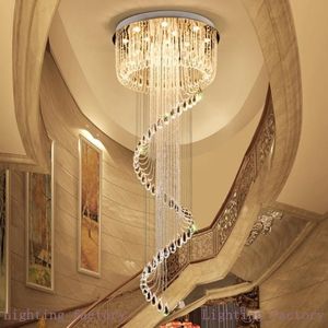 Wysokiej klasy kryształowe żyrandole sufitowe K9 Kryształowy kształt spinowy Nowoczesny LED żyrandol oświetlenie Lampy wiszące do dupleksu Schody Villa Hotel Hall