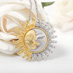 2021 Mode Design Moon och Sun Pendant Halsband för kvinnor Silver Guld Två Ton Halsband Smycken Födelsedaggåva