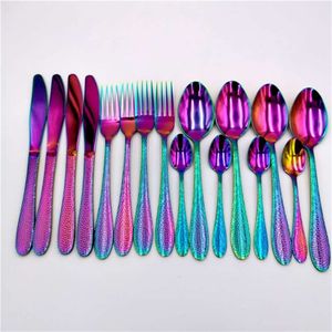 16PCs Golden Forks Skedar Knivar Set Rainbow Bestick Torningsskydd 18/10 Rostfritt Stål Därmeväde Middag Semester Gift Box 210928