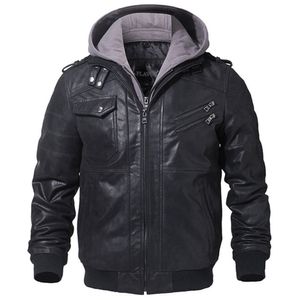 Куртка мужская мода мото велосипед искусственная кожа капюшона на молнии украшена кожаное верхнее пальто большой размер высококачественной одежды