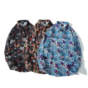 Wholesale funny buttons resale online - Hip Hop Mens Button Tropical Blouse Shirt Tops Funny Tiger Print Long Sleeve Hawaiian Beach Harajuku