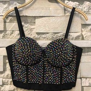 Jesień Zima Gaga Bustier Perły Push Up Night Club Bralette Damski Biustonosz Cropped Top Gorset Plus Rozmiar D241 210527