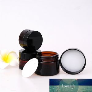 30G / Pcs Botella de vidrio marrón vacía Crema para ojos Envase de vidrio Frasco cosmético Maquillaje Olla con tapa negra Viales de embalaje Precio de fábrica diseño experto Calidad Último estilo