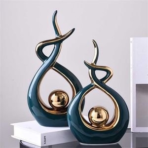 Abstract Sculpture Ceramic Statue Home Decor Figurines for Interior Living Room Decoration Modern Art Christmas Decorations Gift 211108