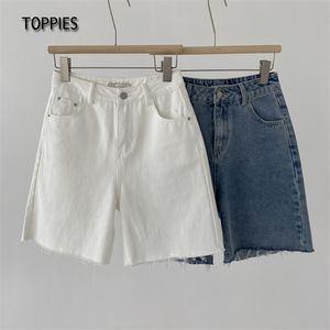 Toppies White Jeans Shorts High Waist Ripped Tassel Denim Women Casual Wear Summer 210724