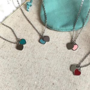 10mm two heart necklace woman A set of packaging stainless steel blue pink green pendant jewelry on the neck Valentine Day Christmas gifts for girlfriend