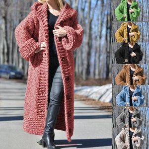 Women Casual Solid Knit Button Jackets Plus Size Long Sleeve Sweater Cardigan Coats Winter