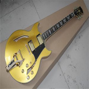 arrivi dalla chitarra elettrica Hollow Jazz personalizzata LP di alta qualità con colore oro