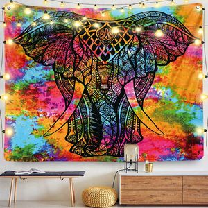 Indien Mandala Elephant Tapestry vägg hängande sandstrand Picnic kasta rug filt camping tält resa boho hem sängkläder 210609