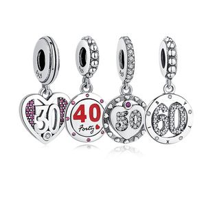 Years Old 30 40 50 60 Number Lucky Dangle Charm 925 Sterling Silver Beads Fit Original Charm Bracelet Pendant Jewelry Making Q0531