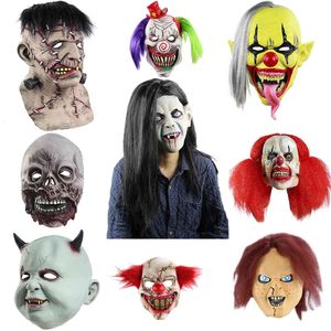 Halloween läskig clown latex stor mun röd hår näsa skräck vuxen spöke zombies mask blodig extremt äckligt