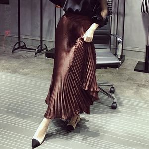 Lanmrem 새로운 가을 패션 여성 의류 높은 허리 주름진 A 라인 긴 큰 바닥 소녀의 치마 여성 모든 색상 WG18208 210310