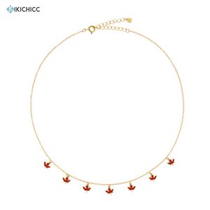 ANDYWEN 925 Sterling Silver Gold Multi Maple Leaf Valentiens Gift Choker Necklace Long Chain Red Enamel Multi Fine Jewelry Q0531