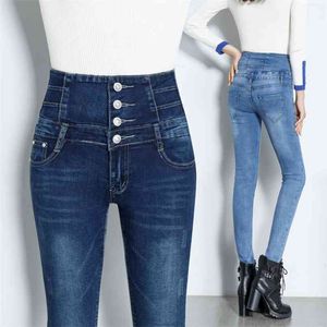 Женские джинсы скинни высокая талия мода тонкий джинсовые длинные брюки карандаш женщина Camisa Feminina Lady жирные брюки плюс размер 36 210809