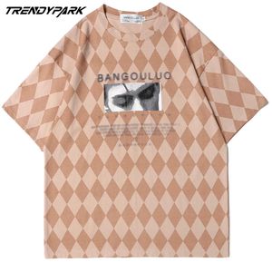 Erkek T-shirt Yaz Kısa Kollu Elmas Argyle Hip Hop Boy Pamuk Rahat Harajuku Streetwear Üst Tee Giyim 210601