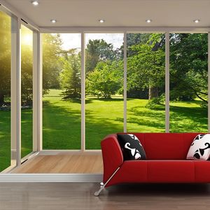 Custom Mural Wallpaper 3D Stereoscopic Space European Balcony Forest Lawn Landscape Living Room Background Waterproof