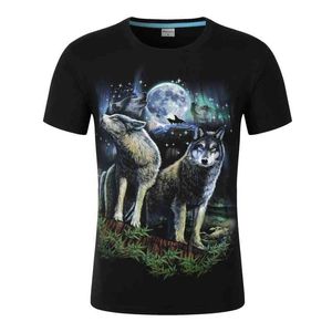 3 dスカルデザイナーメンズTシャツ夏の動物プレーリーウルフパーソナリティロックパンク潮の緩い大きな短いTシャツハーフスリーブ