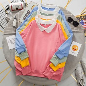 Cienka polo kołnierz z kapturem kobiet kieszonkowe bluzy bluza wygodna bawełna kawaii sweter zwykły crewneck bluza skoczek Y0820