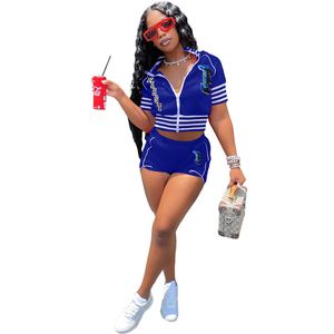New Wholesale Summer Women Outfits Short Sleeve Tracksuits Zipper Jacket Shorts Two Piece Set Casual Sportswear Sports Jogging Suits Bulk 7057