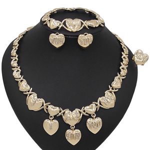 Örhängen Halsband Yulaili Hjärtform Jag älskar dig Crystal Charm Xo Pendant Stud Bracelet Ring Party Smycken Sets