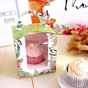 Única caixa de embalagem de cupcake Caixas de bolo de muffin portátil com papel de flor de flores doces titular