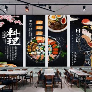 Tapety Japońskie jedzenie Zdjęcia Tapety 3D Sushi Restauracja Czarny tło Papiery ścienne Mural Snack Bar Industrial Decor