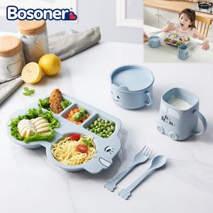 6 sztuk / zestaw Bambusa Bambusowe Potrawy Włókno Kreatywny Kształt Kształt Kształt Podziel Podzielone Dzieci Tableware Kid Food Plate Baby Learning Dishes Cup 210226