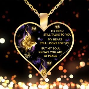 Wholesale wedding gifts for wife for sale - Group buy Butterfly Necklace Love Heart Pendant Necklace My Mind Still Talks To You Memorial Necklace Wedding Gift for Wife Women Jewlery