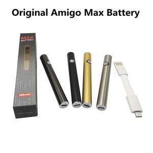 Amigo Max Vape Pen Battery 380mAh Rechargeable Cartridges Preheating Batteries Adjustable Voltage with USB Charger Cable 510 Thread E-cigarette Packaging