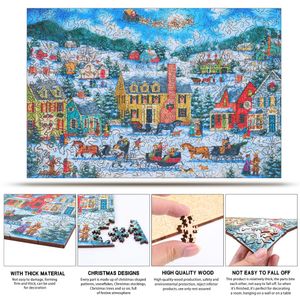 Jul Trä Jigsaw Pussel Presenter DIY Creative Vackra unika barn Handgjorda Santa Claus Konst och hantverk Animal Shaped Puzzle Present för vuxna Barn