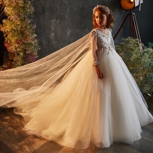 Bling Flower Girl Sukienki z Wrap Zroszony Kwiatowy Aplikacje Little Girls Pageant Suknie Urodziny Prom Prom Dzieci Christmas Dress