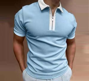Sıradan Yaz Günlük Erkek Giyim Gömlekleri Dönüş Yaka Fermuar Tasarım Kısa Kollu Üstler Elbise Gömlek