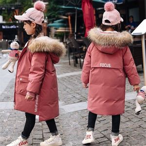 Russian Winter Down Jacket for Girls Clothes Parka Real Fur Hooded Waterproof snowsuit -30 degrees Coats For Kids TZ553 211027