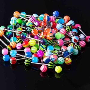 10-50pcs Acrilico Tongue Piercing Anello Bilanciere Stud Capezzolo Anelli Cartilagine Dell'orecchio Trago Bar Acciaio Inossidabile Donne Monili Del Corpo 14G