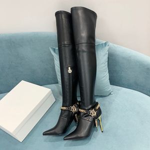 Stivali invernali con tacco alto sexy sopra il ginocchio per la moda femminile 2021 Stivali a punta eleganti con coscia lunga elasticizzata